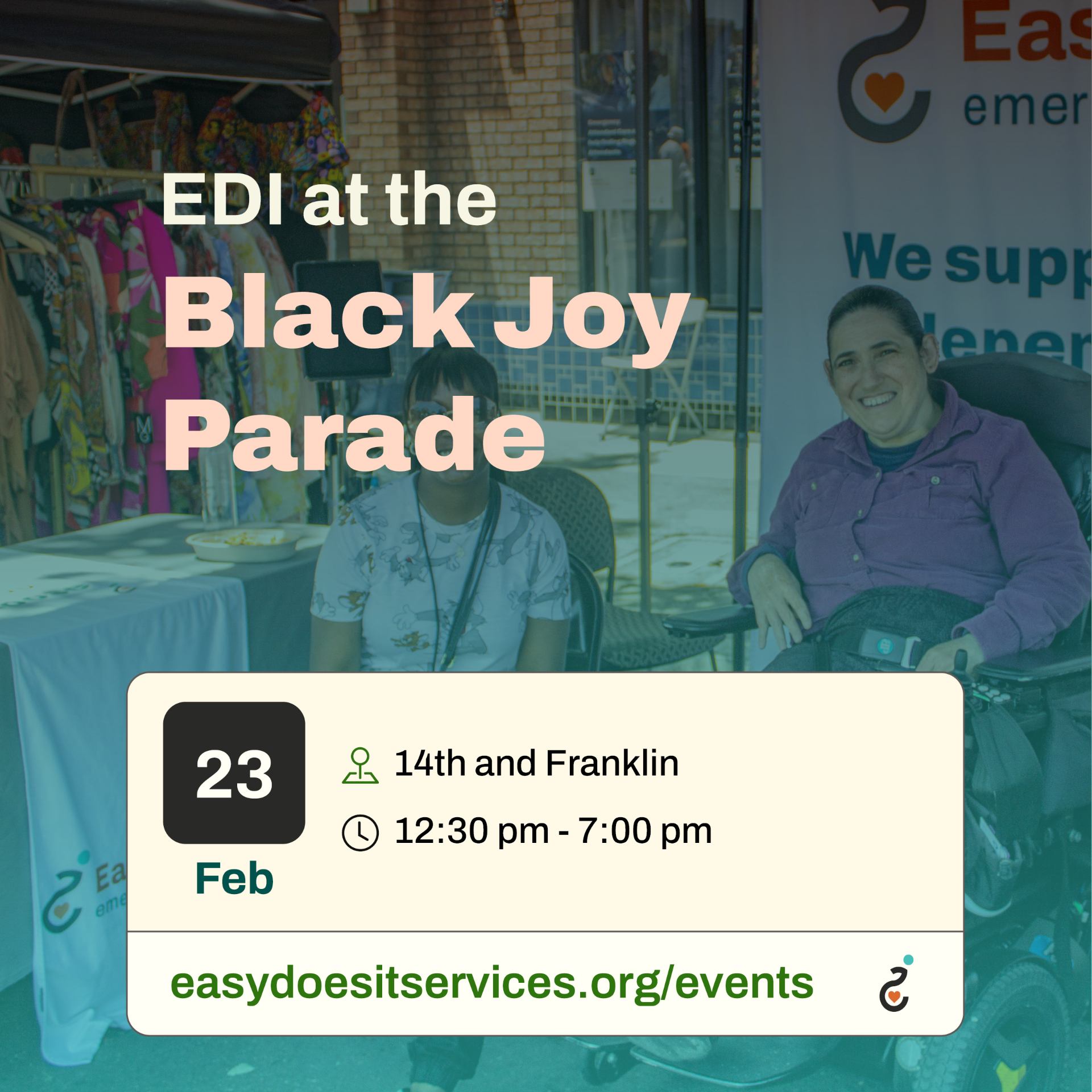Infographic Reading: EDI at the Black Joy Parade, Feb 23, 14th and Franklin, 12:30 pm - 7 pm