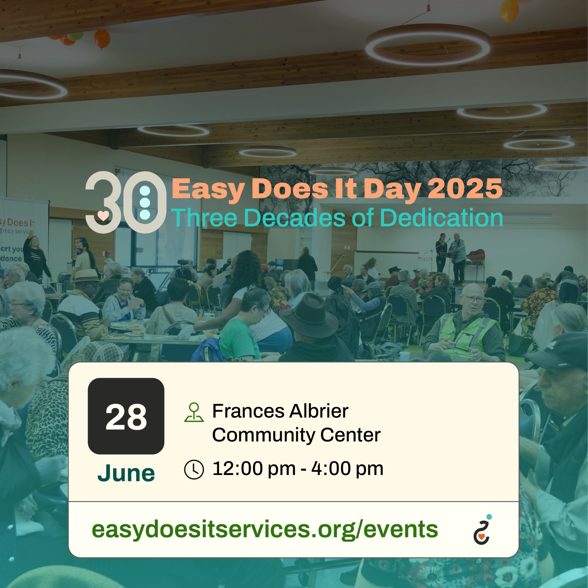 Infographic Reading: Easy Does it Day 2025: Three Decades of Dedication. June 28, Frances Albrier Community Center, 12 pm - 4 pm.